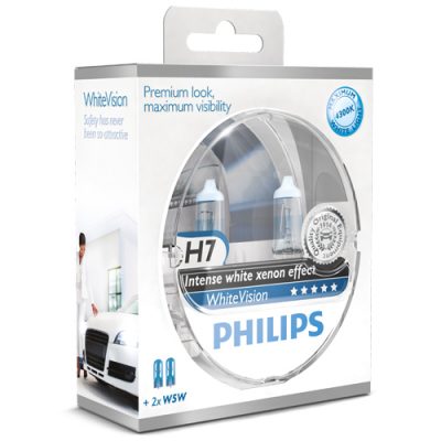 Philips WhiteVision H7 12V/55W + W5W T10 Xenon-look 