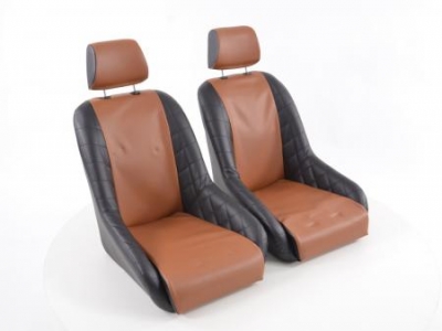 Retro sport istuimet (2kpl), musta / vaaleanruskea, FK-Automotive