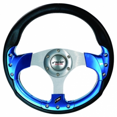 Sport ratti 320mm, musta keinonahka, sininen, Simoni Racing
