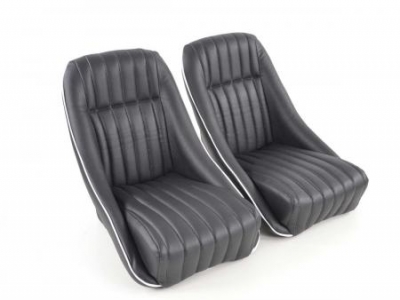 Retro sport istuimet (2kpl), musta, sauma valkoinen, FK-Automotive