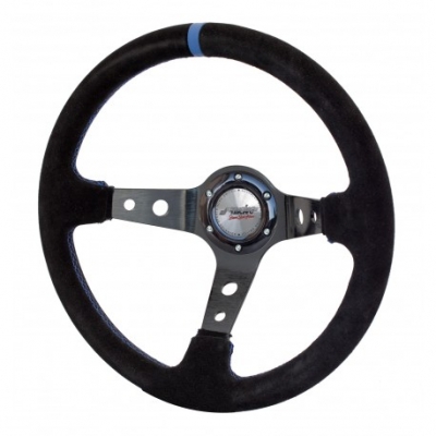 Sport ratti 350mm, syvyys 95mm musta mokka, vaalean siniset tikkaukset, Simoni Racing