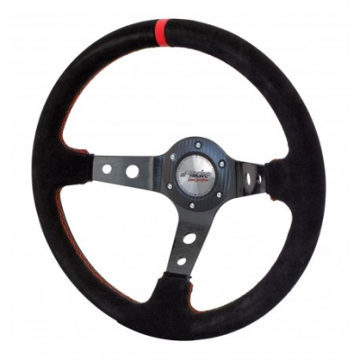 Sport ratti 350mm, syvyys 95mm musta mokka, punaiset tikkaukset, Simoni Racing