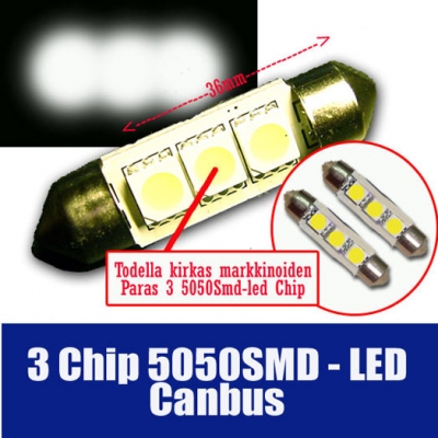 Gxr SMD-Line LED Tuubipolttimo 2x 36mm 3x5050 SMD 1W Led,white , Canbus (Parin hinta.)
