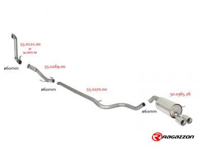 Keskiputki, ruostumaston teräs, 60mm Citroen DS3 Racing 1.6 Turbo THP (149/152kW) 11/2010-2014, Ragazzon